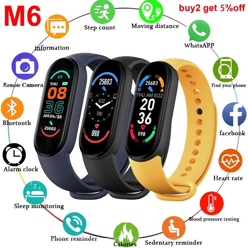 

My M6 Band 6 Smartband Men Women Wristband Fit Watch Heart Rate Blood Pressure Watch Sports Bracelet Pedometer Smartwatch Androi