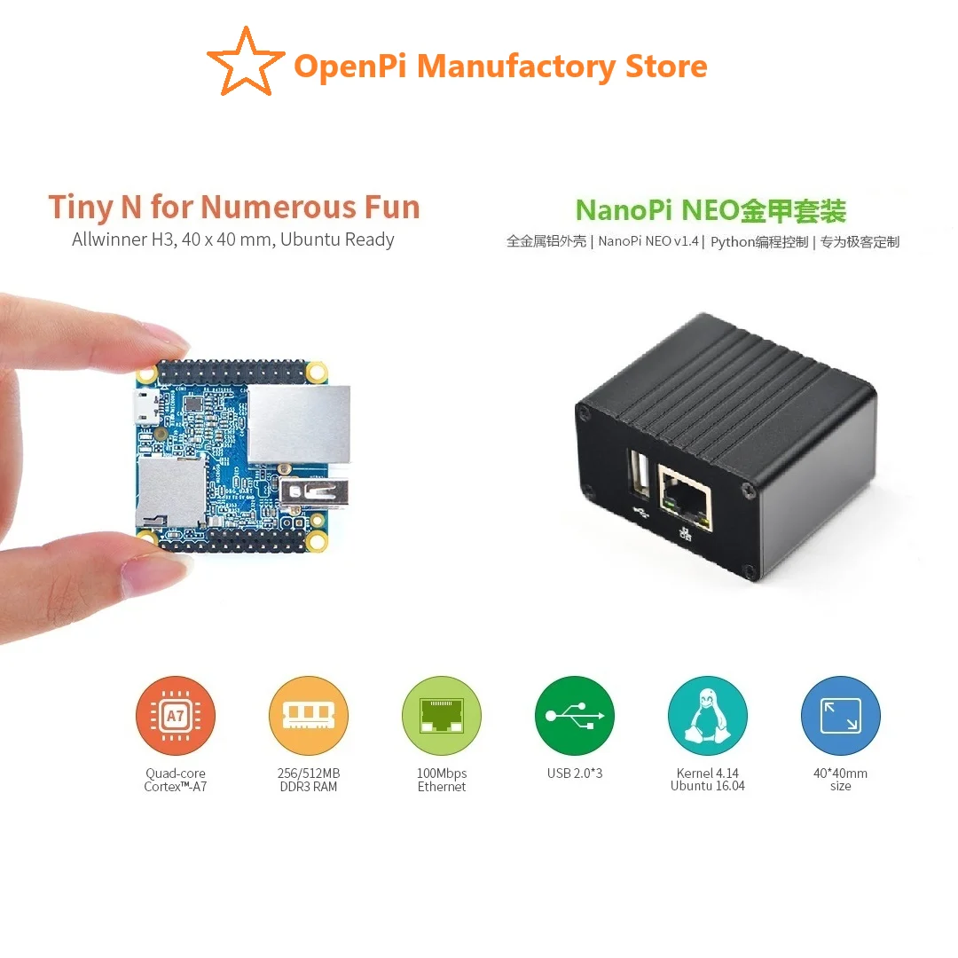 OpenPi Nano NEO 512M с комплектом чехлов ЧПУ allwinner H3 1 2 ГГц Openwrt/LEDE/Ubuntu/Armbian 0usb100M ШИМ и OTG Type-A