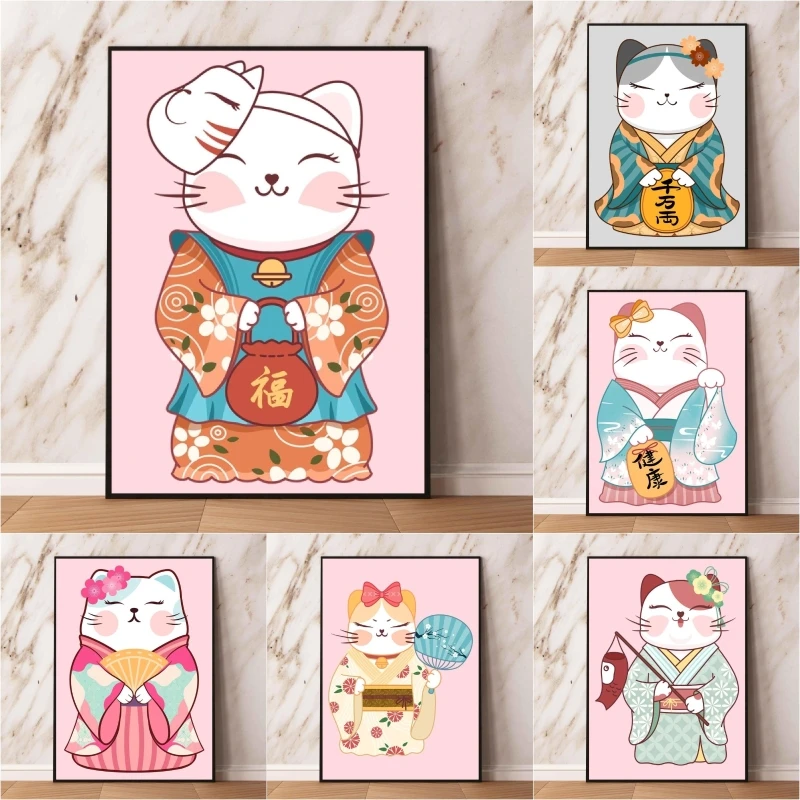 

Плакаты и принты, кимоно в японском стиле, кот удачи, декоративные современные картины в гостиной, классические картины из комиксов, лучший подарок