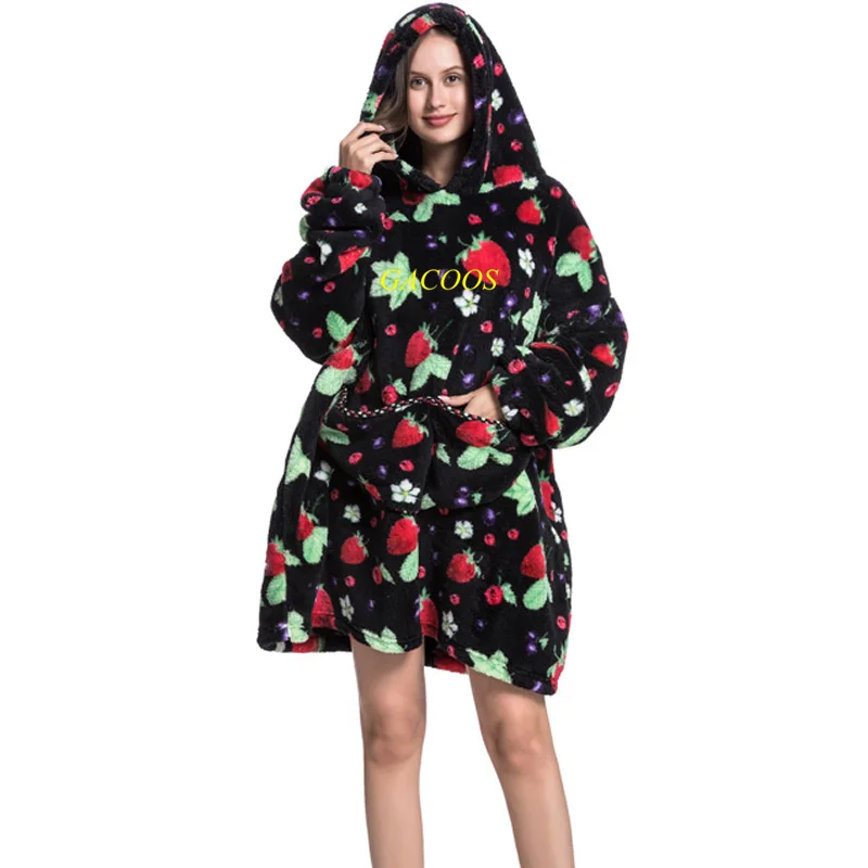 Зимняя фланелевая толстовка с капюшоном и принтом авокадо |