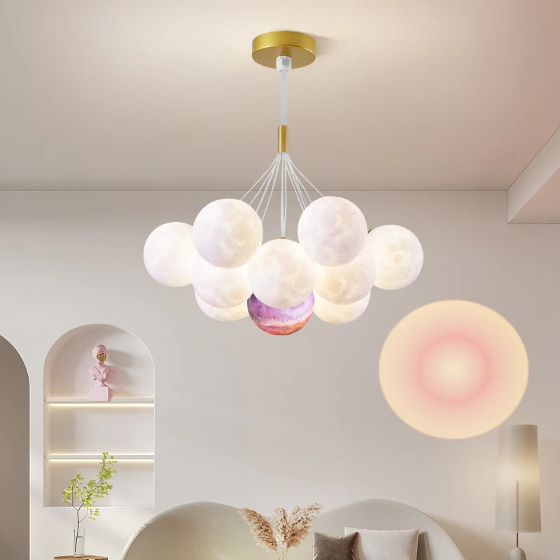 Nordic Living Room Chandeliers Simple Modern Led Ceiling Lamp Bedroom Children's Room Lamp Nordic Bubble Ball 3D Moon Lamp