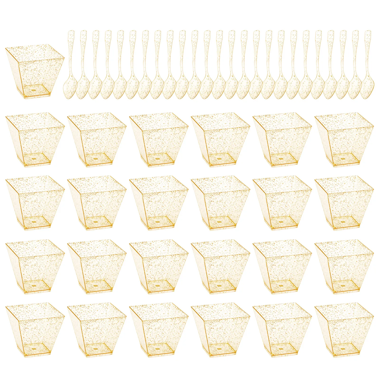 

25pcs Dessert Cups Square Mini Cheesecake Cups With Spoons Parfait Appetizer Cups With Gold Glitter Dessert Serving Cups For