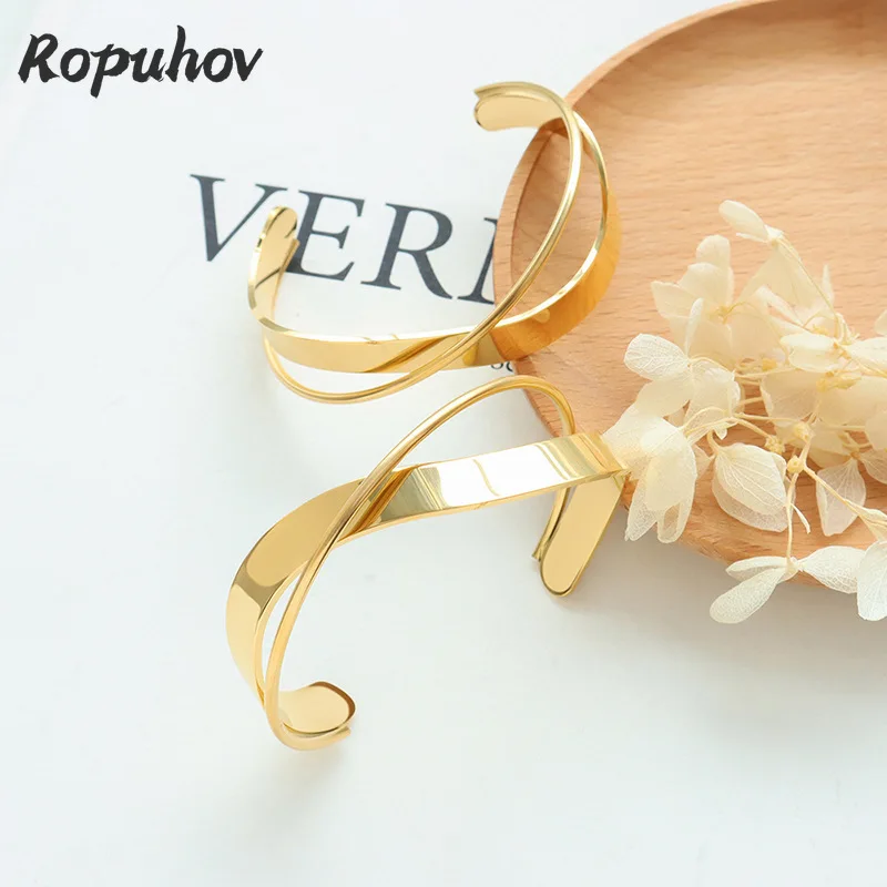 

Ropuhov 2021 европейские и американские ювелирные изделия браслет двойной слой охватывающий крест открытые женские из нержавеющей стали