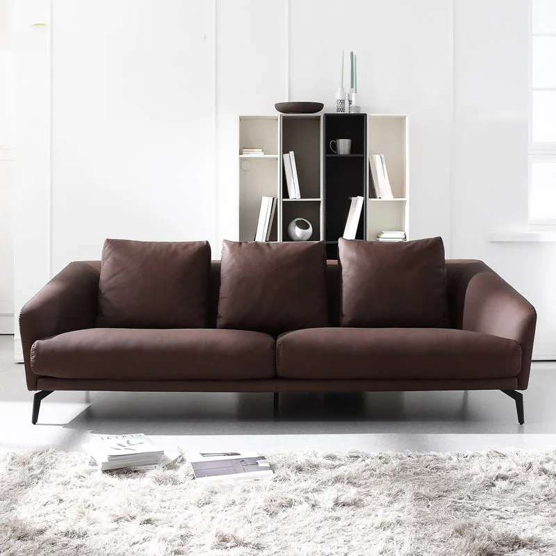 

Yili light luxury Italian minimalist Nordic industrial style retro matte leather living room three-person sofa small apartment