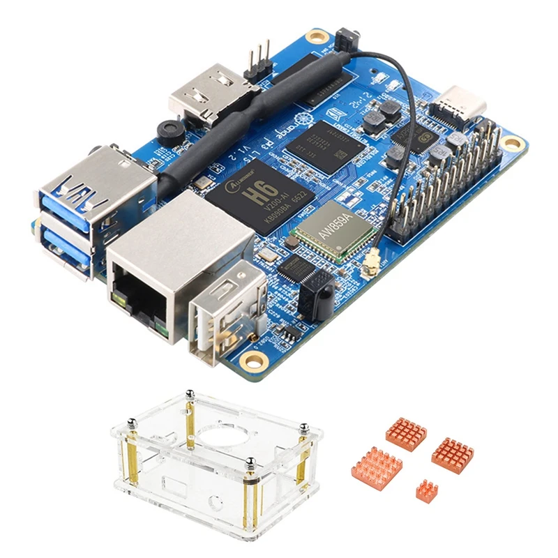 For Orange Pi 3 LTS Development Board+Case+Heat Sink H6 2G+8G EMMC Open Source Board For Android 9.0 Ubuntu Debian OS