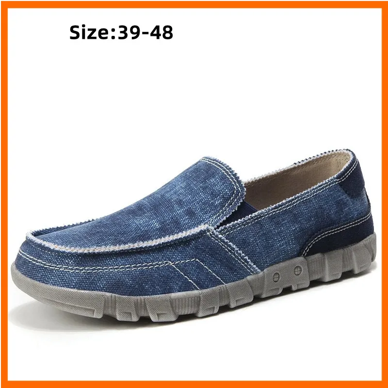 

Туфли мужские парусиновые без застежки, дышащие, повседневные, джинсовые, плоская подошва, без застежки, летняя обувь для отдыха, большие ра...