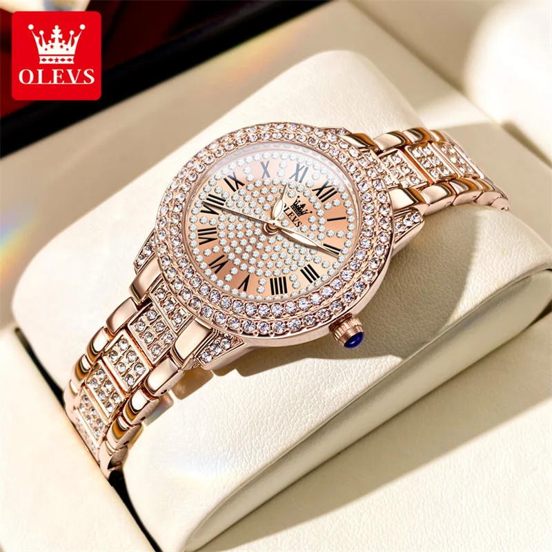 OLEVS Classic Diamond Women's Wristwatches Quartz Stainless Steel Watches Female Small and Elegant Ladies Clock New