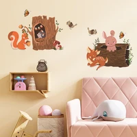cartoon small animal tree hole fox fawn rabbit wall stickers home decoration wall room decor home accessories wallpaper
