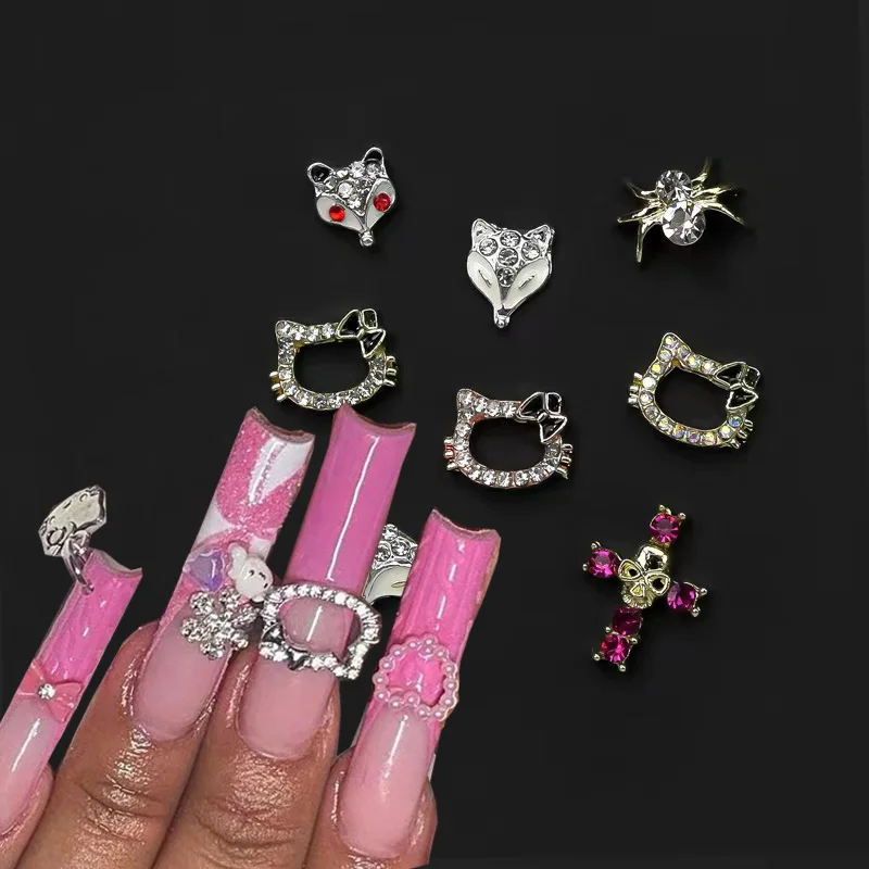 

10pcs Kawaii Cat Nail Art Alloy Luxury Rhinestone Gems 3D Nail Charms DIY Acrylic Jewelry Manicure Decoration