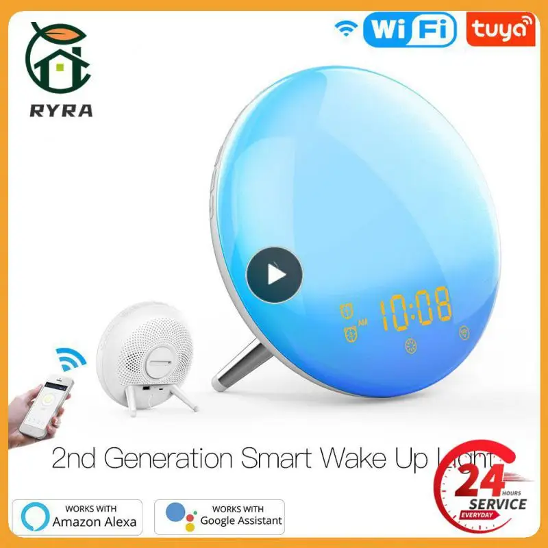 

1/2/3PCS Smart Wake Up Light Fm Radio 7 Colors Alarm Clock Voice Control Hands-free Tuya Wifi Lamp Works With Alexa Google Home