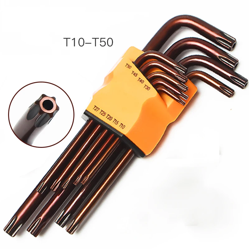 

9PCS/set Double End L Type Screwdriver Torx Wrench Set Allen Key Star T10 to T50 Torx Head with hole Spanner Key Set Hand Tools