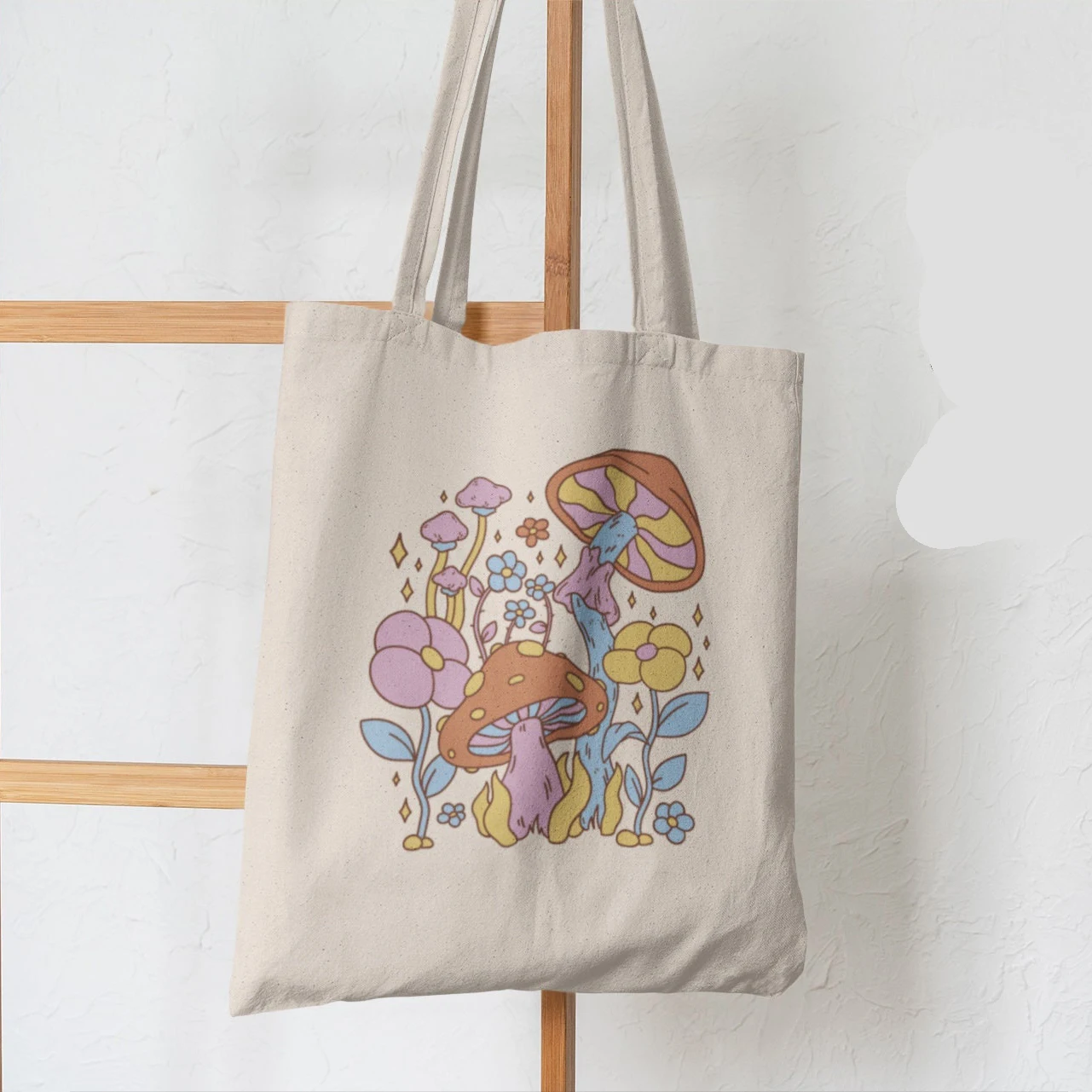 

Women Shopper bag Mushrooms And Flower printed Kawaii Bag Shopping Canvas Shopper Bag girl handbag Tote Shoulder Lady Bag