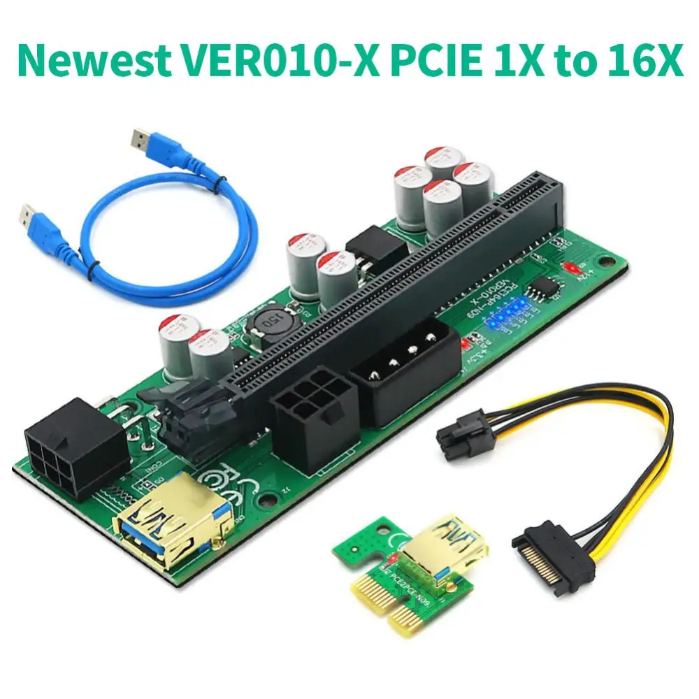 

Pci-e Connector 6pin Usb Cable Led Indicators High Quality Portable For Graphics Card Eth Btc Mining Miner Pci-e Adapter Green