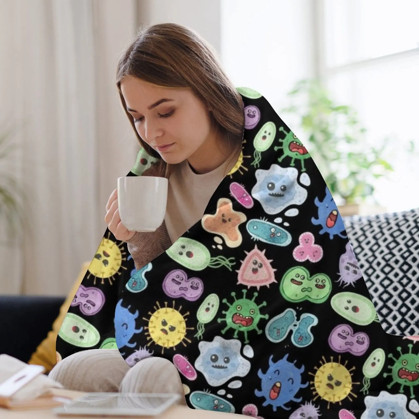 Симпатичные микробы бактерии вирус набор наклеек с бесшовным рисунком