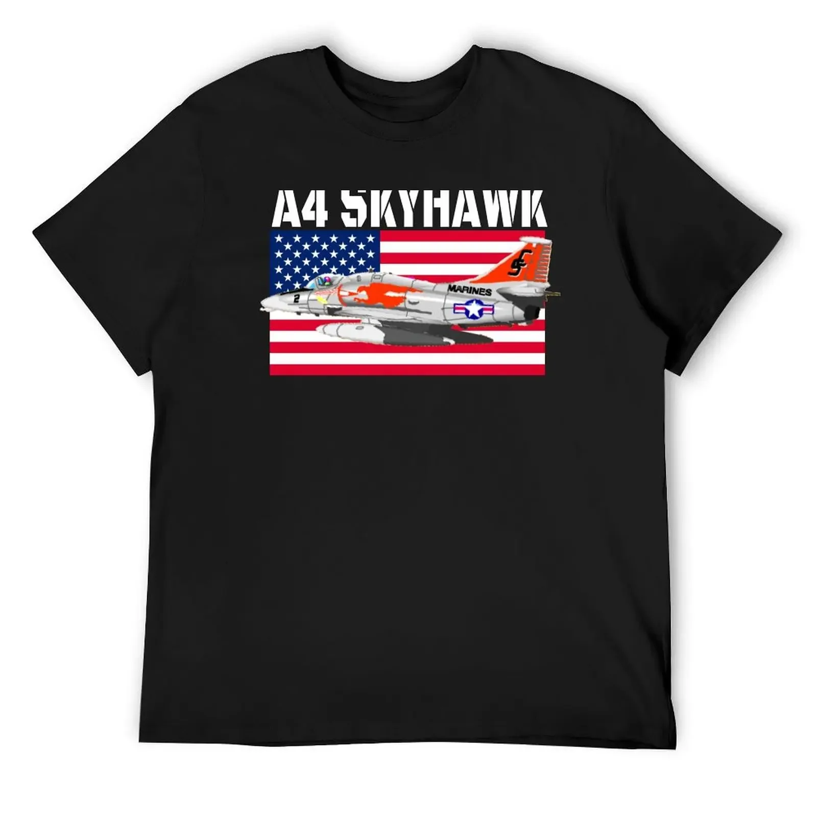 Корпус морской пехоты А-4 Skyhawk и американский флаг. Веселая футболка с пилотом