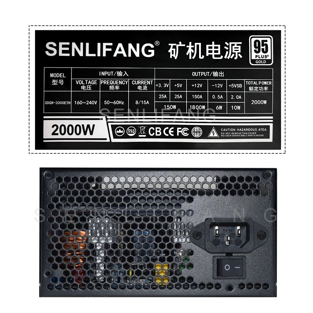 Блок питания для майнинга ATX 2000 Вт ETH цветная Поддержка 8 высококлассных