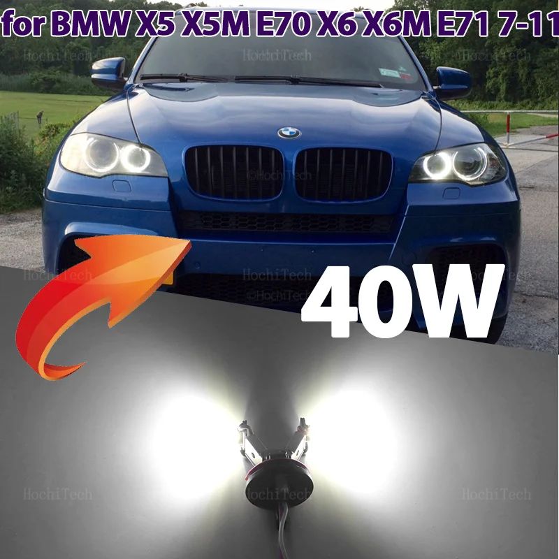 

LED Angel Eye Halo Ring Marker Side Light White LED Bulb Car Headlight for BMW X5 X5M E70 X6 X6M E71 E72 2007-2011 40W White H8