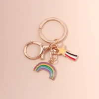 cute keychain colorful enamel rainbow key chains for car keys alloy key ring for women men handbag pendants accessories