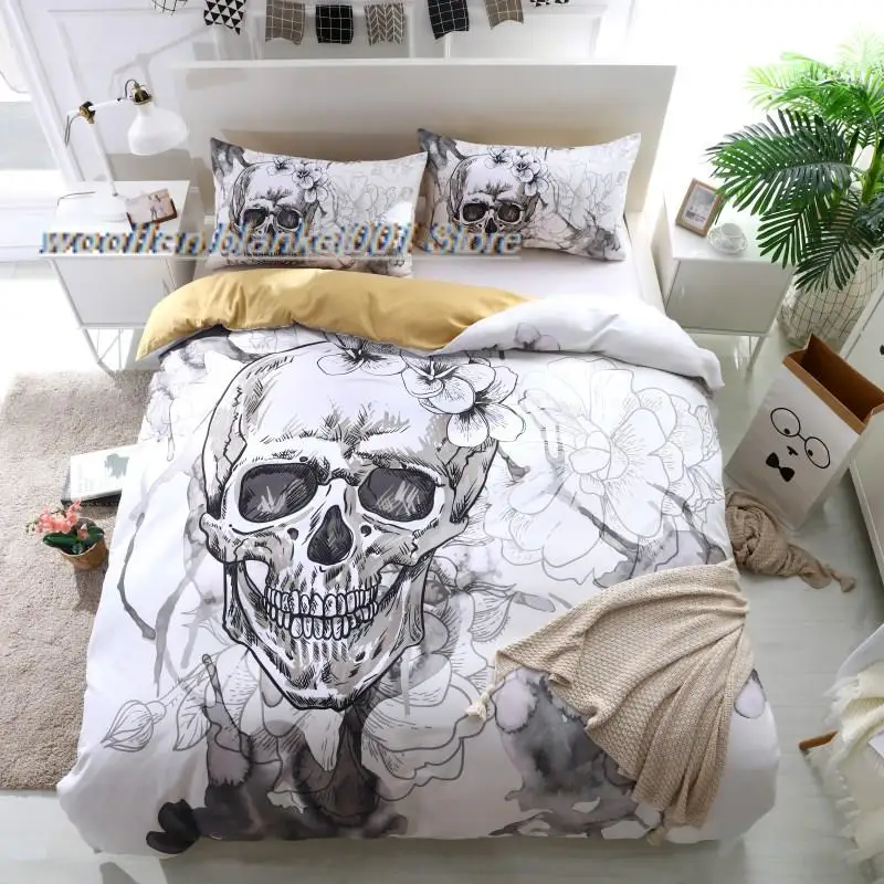 

3d Flowers skull Duvet Cover With Pillowcases Sugar Skull Bedding Set Au Queen King Size Flower Soft Bed Covers