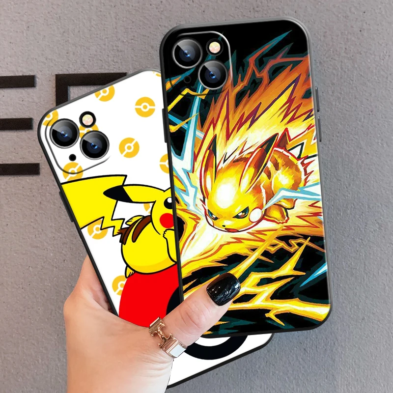 

Japan Anime Pokemon Pikachu Phone Case For Apple iPhone 13 12 11 Pro 12 13 Mini X XR XS Max SE 6 6s 7 8 Plus Black Funda