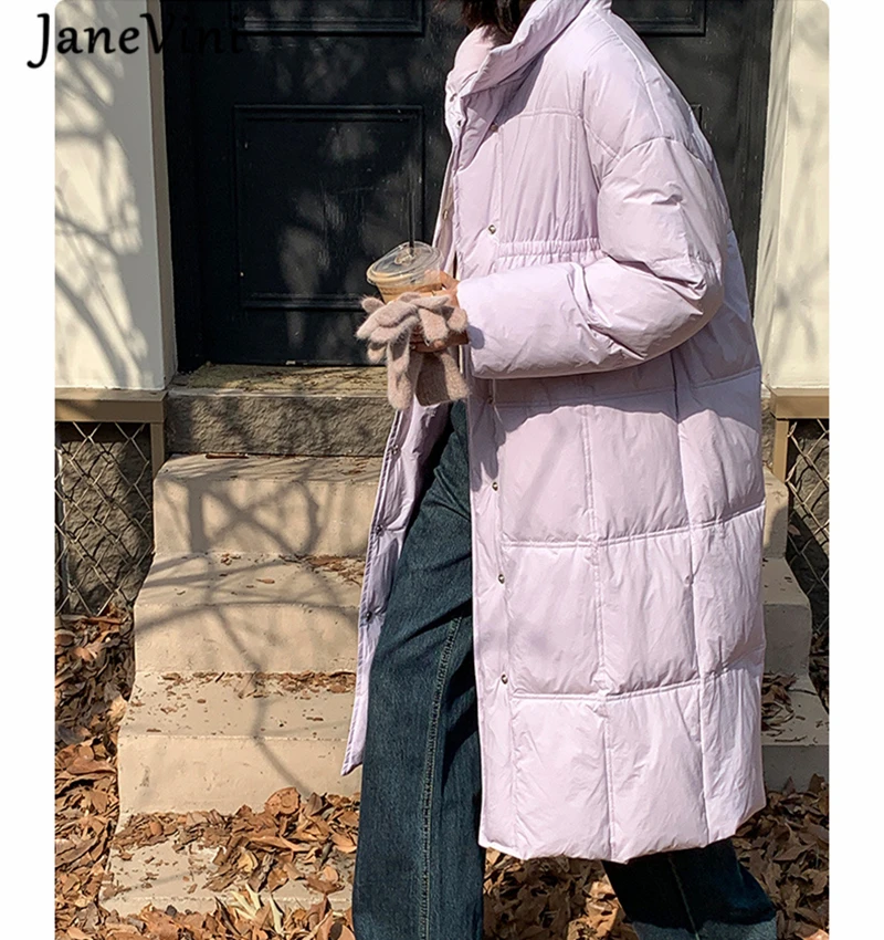 JaneVini New Solid Down Jacket Long Straight Winter Coat Casual Women Clothes Stylish Winter Thick Loose Coats Female Outerwear