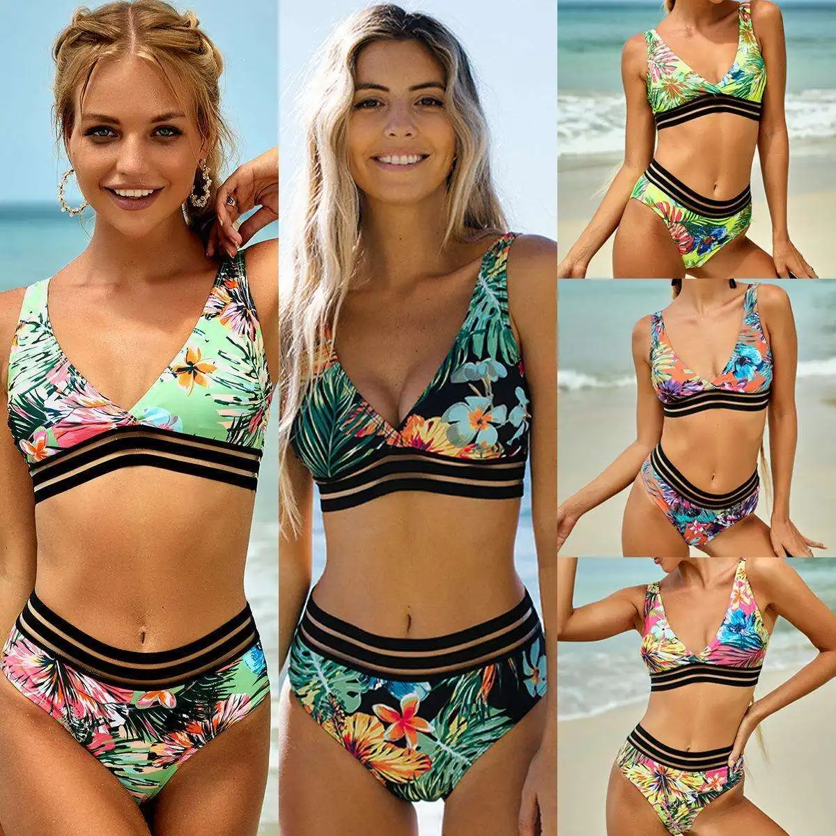 

Bikini Sexy Wholesale Printed Womens Split Backless Swimsuit Ribbon