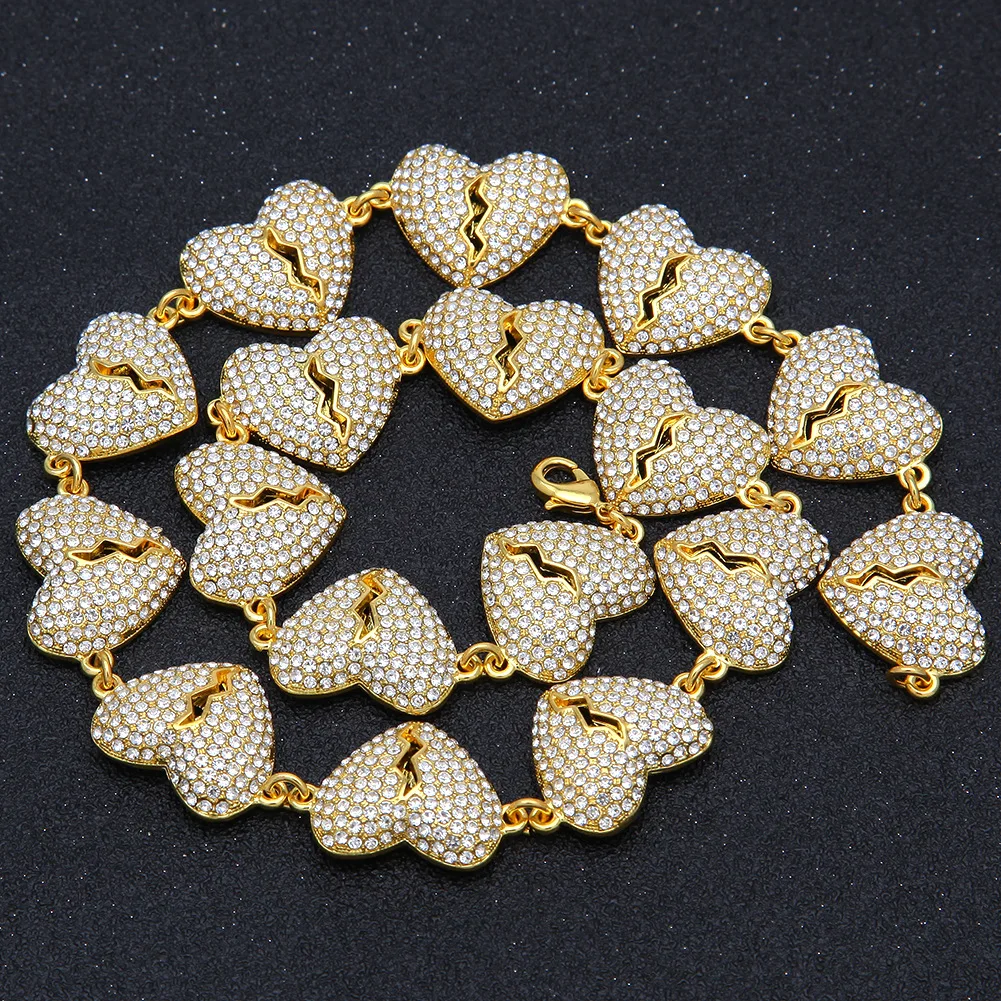 Лидер продаж 2022, украшение в форме сердца, сверкающее ожерелье из сплава в стиле хип-хоп, ювелирные изделия AN004