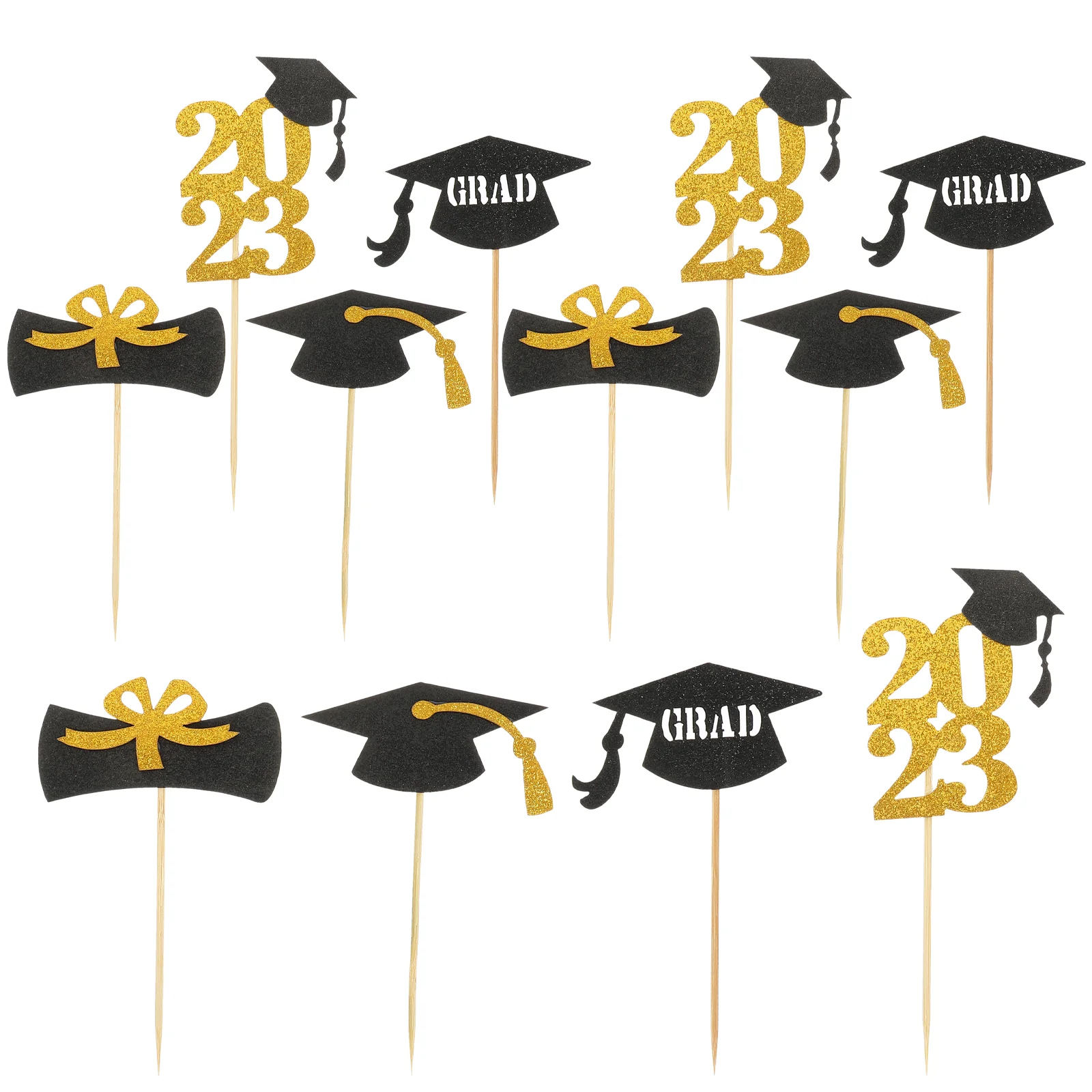 

12 Pcs Graduation Cake Insert 2023 Decor Dining Table Top Hat Party Cupcake Topper Paper Decorations