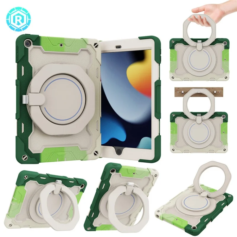 

Детский безопасный армированный силиконовый Жесткий чехол для планшетного ПК для IPad 10,2 дюймов 2019/2020/2021 дюймов вращающаяся на 360 градусов ру...