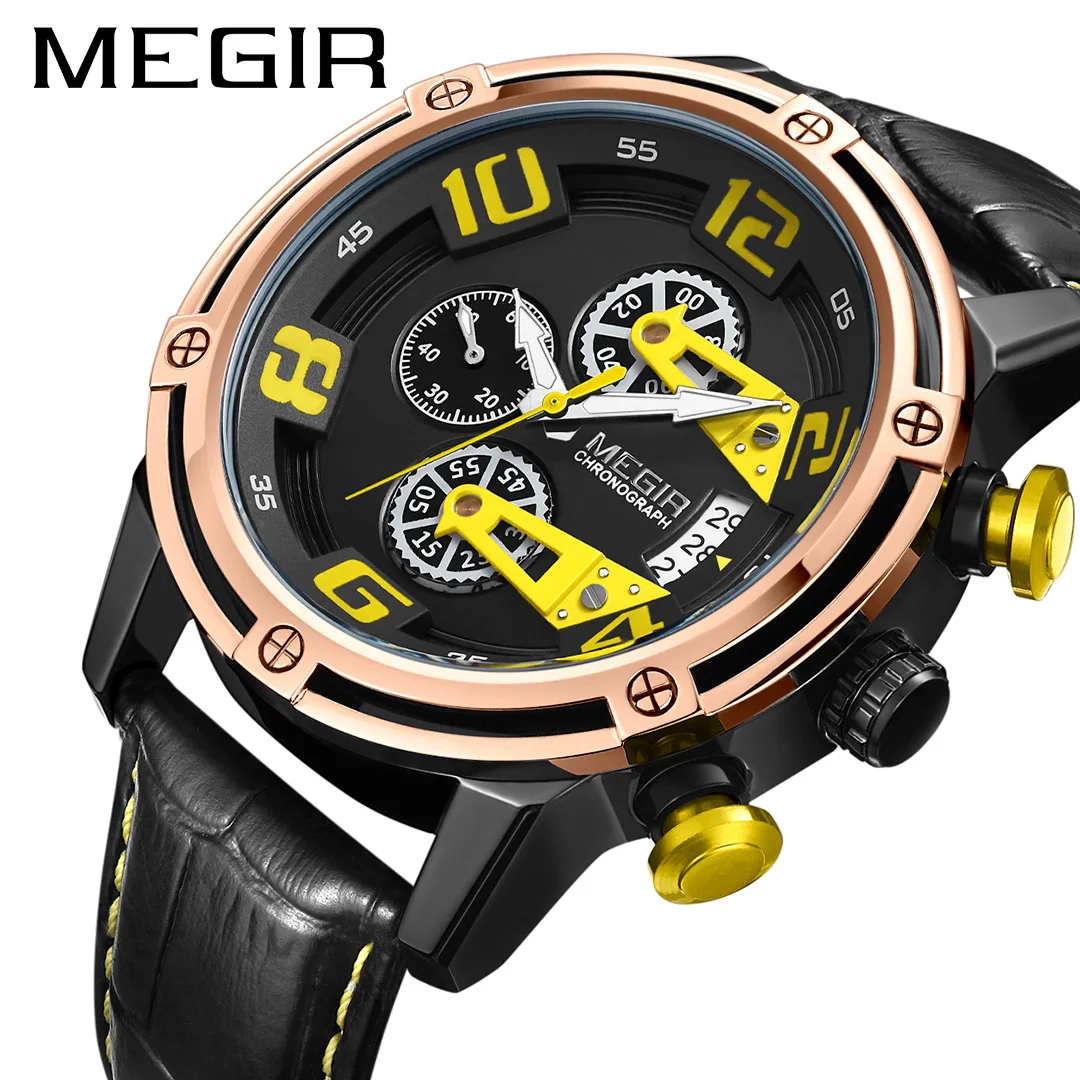 Часы MEGIR Мужские Наручные с хронографом спортивные водонепроницаемые армейские