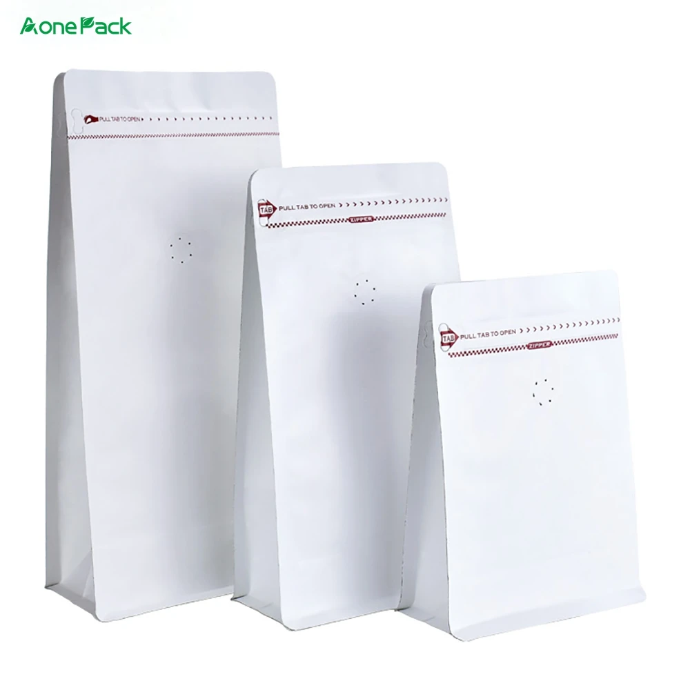 100PCS Custom Logo Packaging Block Bottom Pouch Resealable Ziplock Kraft Paper 250g Coffee Bag