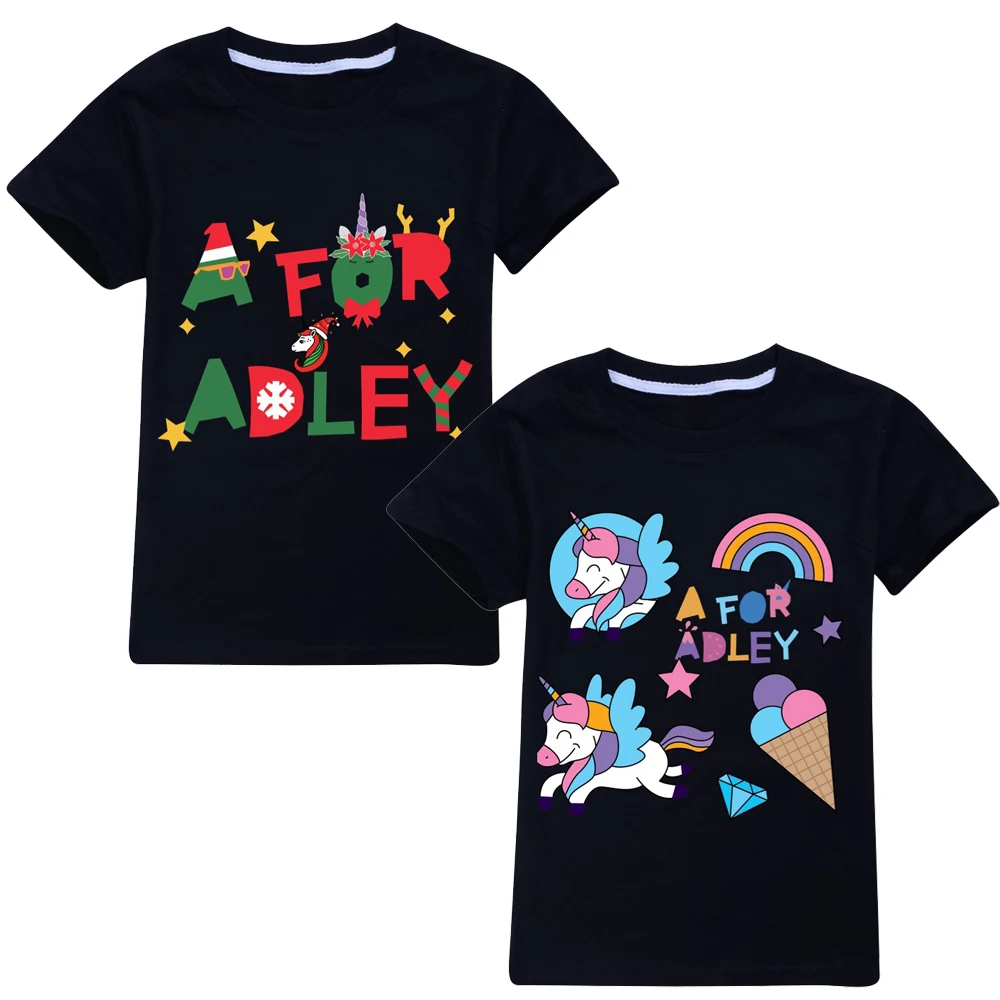 

A for Adley T-Shirt Kids Girls Boys Children Tops Clothes Merry Christmas Unicorn Cartoon Print Short Sleeve Baby Toddler Tees