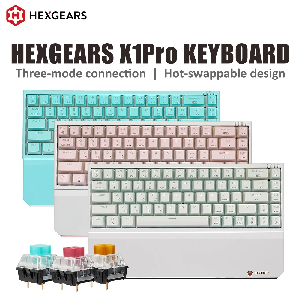 Беспроводная клавиатура HEXGEARS X1Pro с Bluetooth, колпачки клавиш PBT, популярный переключатель, портативная механическая клавиатура с тремя режимами для телефона, ПК