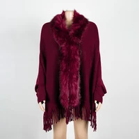 fur collar winter shawls and wraps bohemian fringe oversized womens winter lady ponchos and capes sleeve cardigan wine red