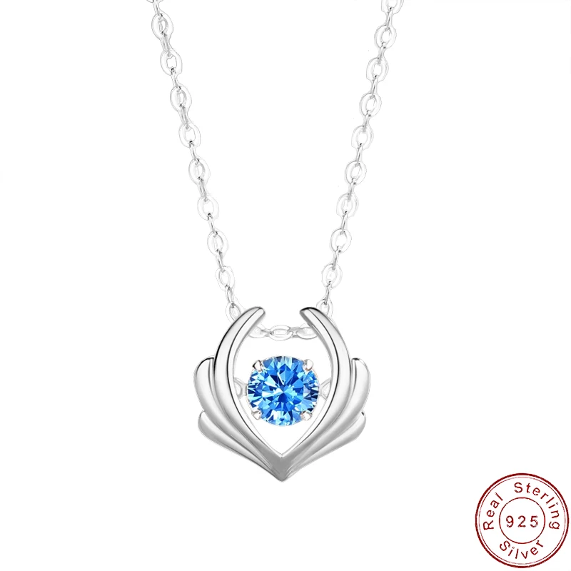 

European Original Smart CZ S925 Sterling Silver Love Antler Necklace Clavicle Chain For Women Birthday Gift Jewelry+box