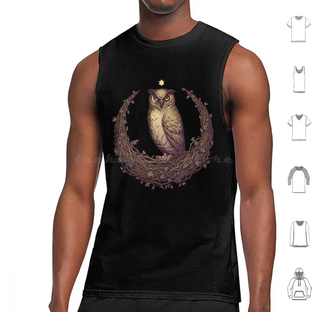 

Owl Hedera Moon Tank Tops Vest Sleeveless Halloween Moon Owl Pagan Witch Christmas Dollmaker Botanical Art Ivy Hedera Helix