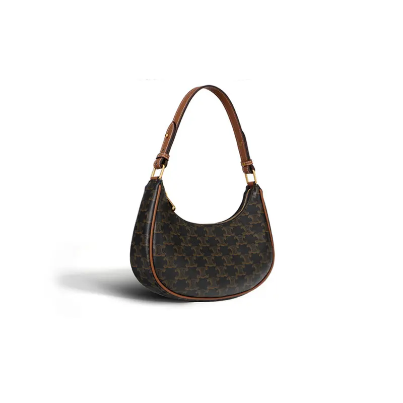 Underarm Bag Leather Niche French Shoulder Bag Vintage Printing Half Moon Crossbody Bag for Women's Casual Adjustable Handbag