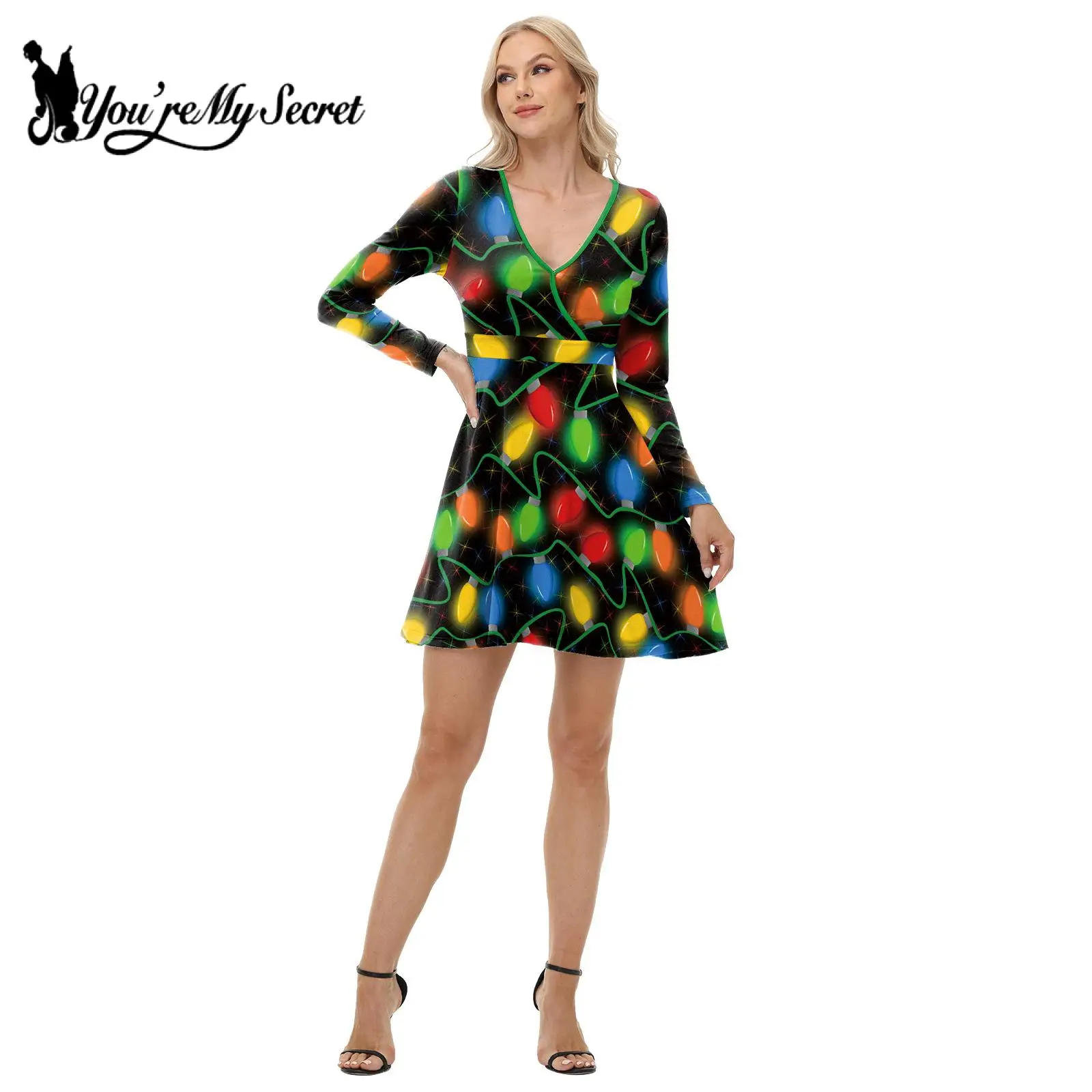 [Ты мой секрет] Платье для женщин Рождественские платья со снеговиком и v-образным