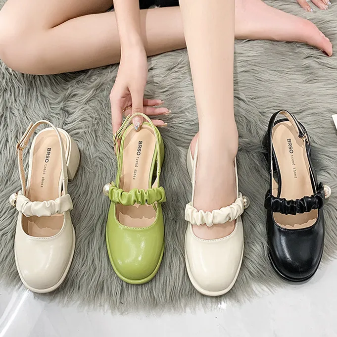 

Сандалии Baotou на квадратном каблуке 3-5 см, модные босоножки с ремешком сзади, с пряжкой, дышащие, для вечеринки, лето 2022