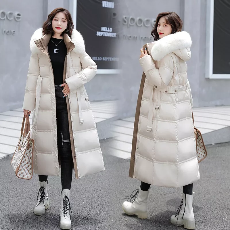 New2022 jacket in heavy hair get long temperament of cultivate morality show belt down cotton-padded jacket female coat