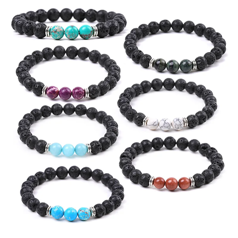 

Браслет из черного лавового камня, 8 мм, 10 шт.