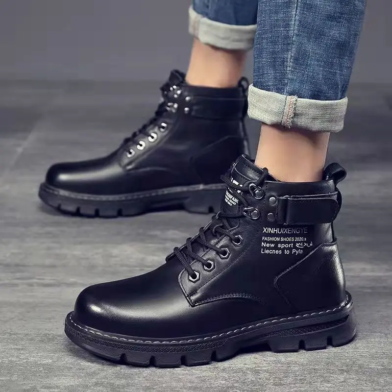 

Nice Winter Shoes Casual Men's Boots Lace-up Comfortable Leather Martern Boot Male Brand Designer Ankle Booties Fashion Men Shoe