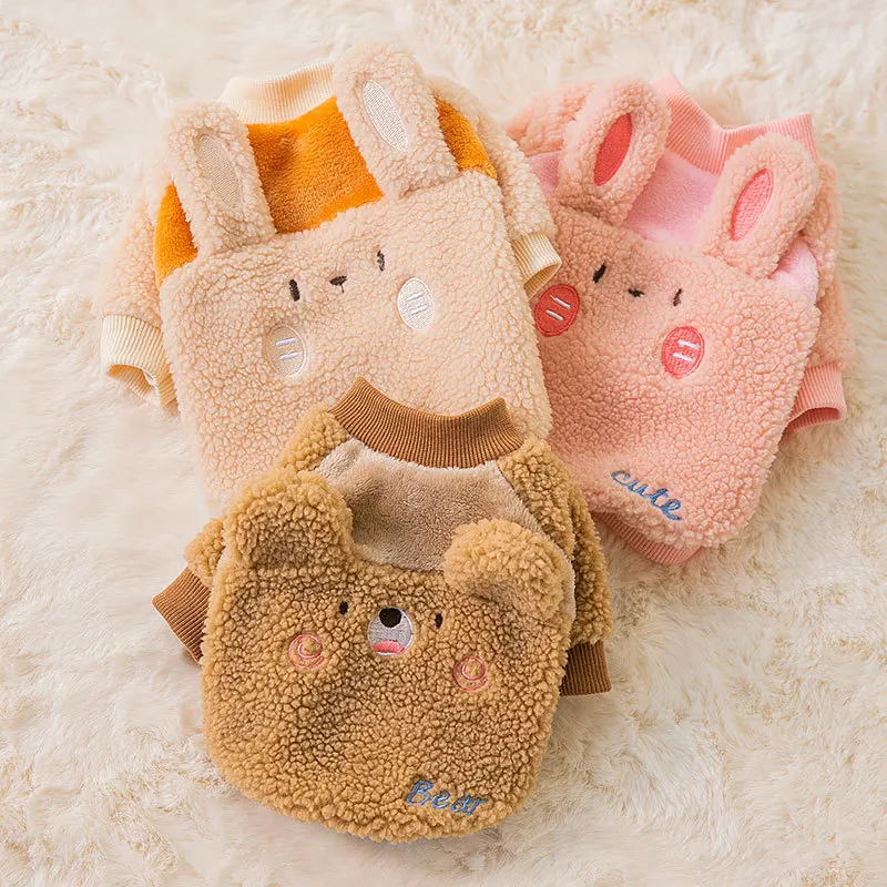 Pet Sweater Autumn Winter Plush Coat Medium Small Dog Clothes Cute Ears Warm Wool Kitten Puppy Pullover Chihuahua Costume Poodle