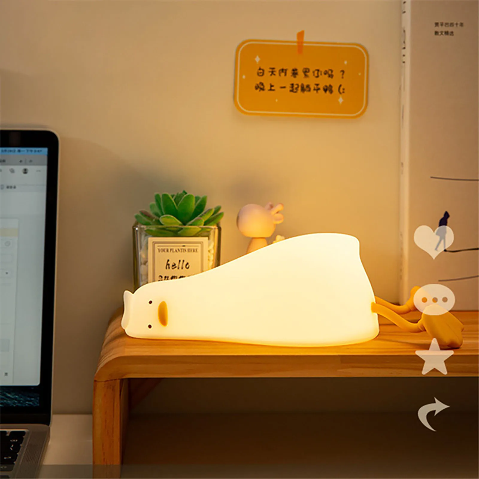 

2022 LED Lying Flat Duck Silicone Night Light USB Charging Bedside with Sleep Night Light Pat Dimming Atmosphere Table Lamp Gift