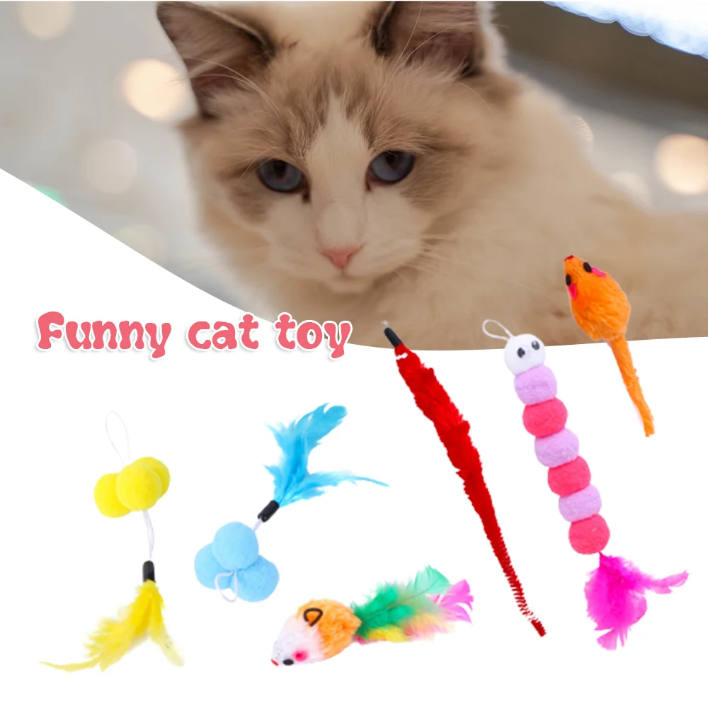 

Набор игрушек для кошек, 6 предметов, подвесные игрушки, украшение из перьев (случайные цвета), снятие стресса в помещении, забавные палочки д...
