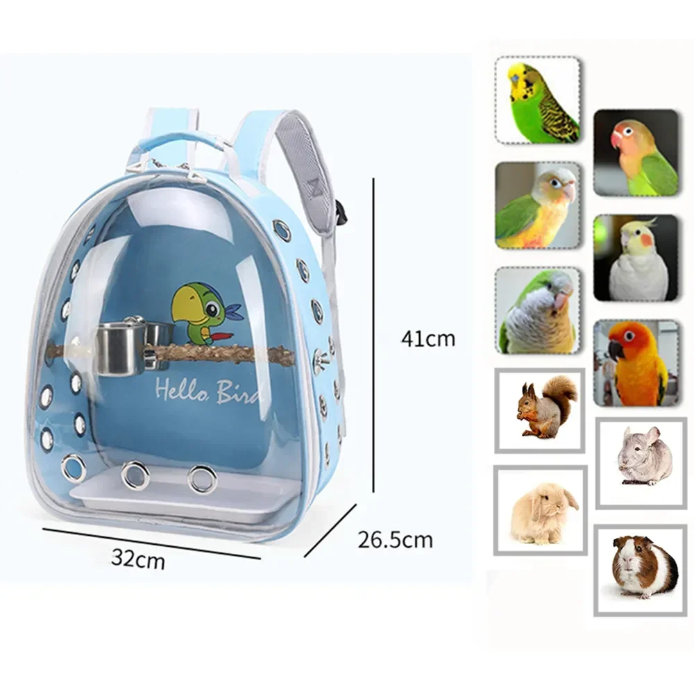 

Bunny Backpack Cockatiel Bird Parrot Portable Bird Pet Prech Carrier Travel Parakeet for Tray With Cage Bag And Acrylic Feeder