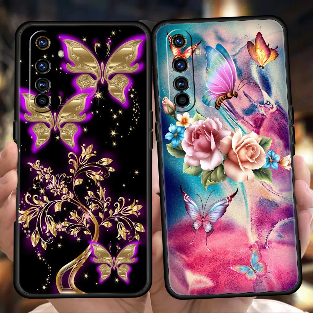 

Butterfly Lavender Higan Flower Phone Case for Realme 8 9 Pro Plus 8i 9i 6 7 GT2 C21 C25 C3 C11 Pro 5G Shockproof Silicone Shell