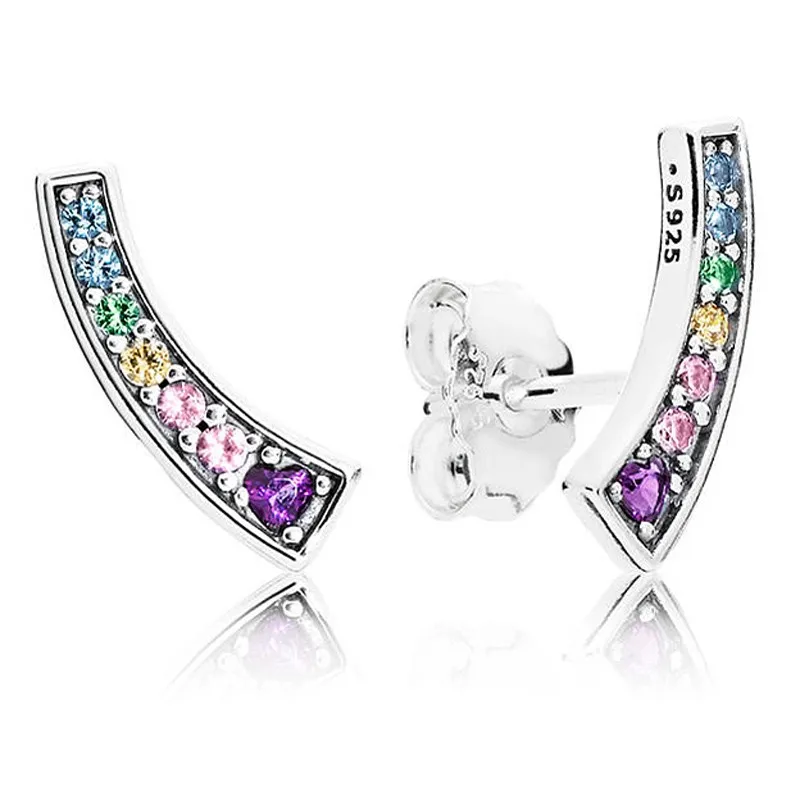 

Original Sparkling Rainbow Arcs With Crystal Stud Earrings For Women 925 Sterling Silver Wedding Gift Fashion Jewelry