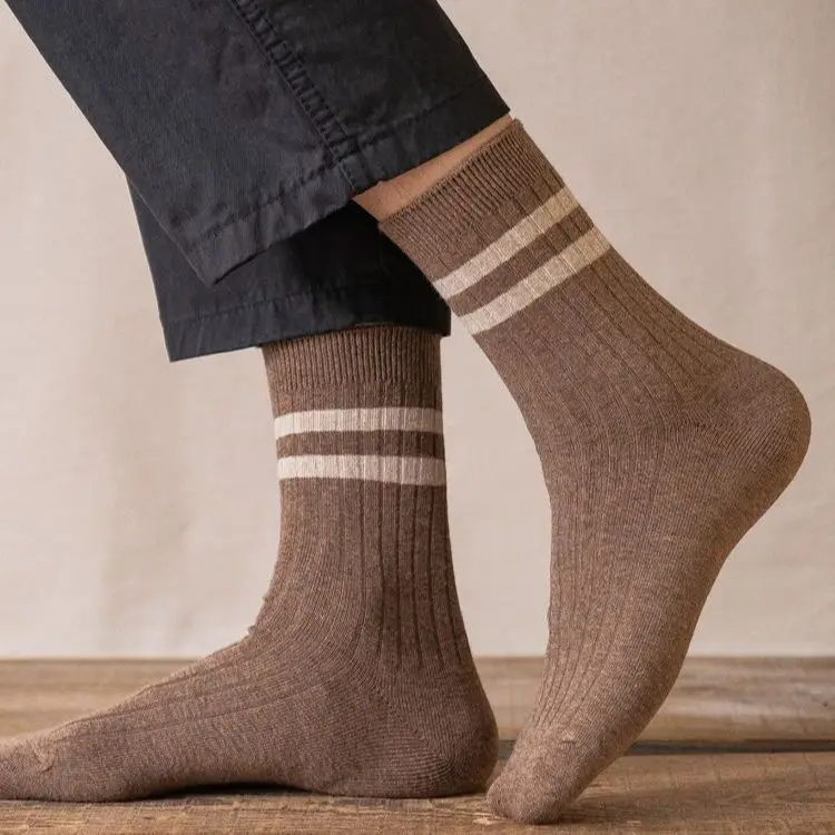 Yasuk Autumn Winter Men Fashion Soft Solid AllMatch Casual Simple Comfortable Breathable Cotton Warm Boy High Socks Stripe 5Pcs