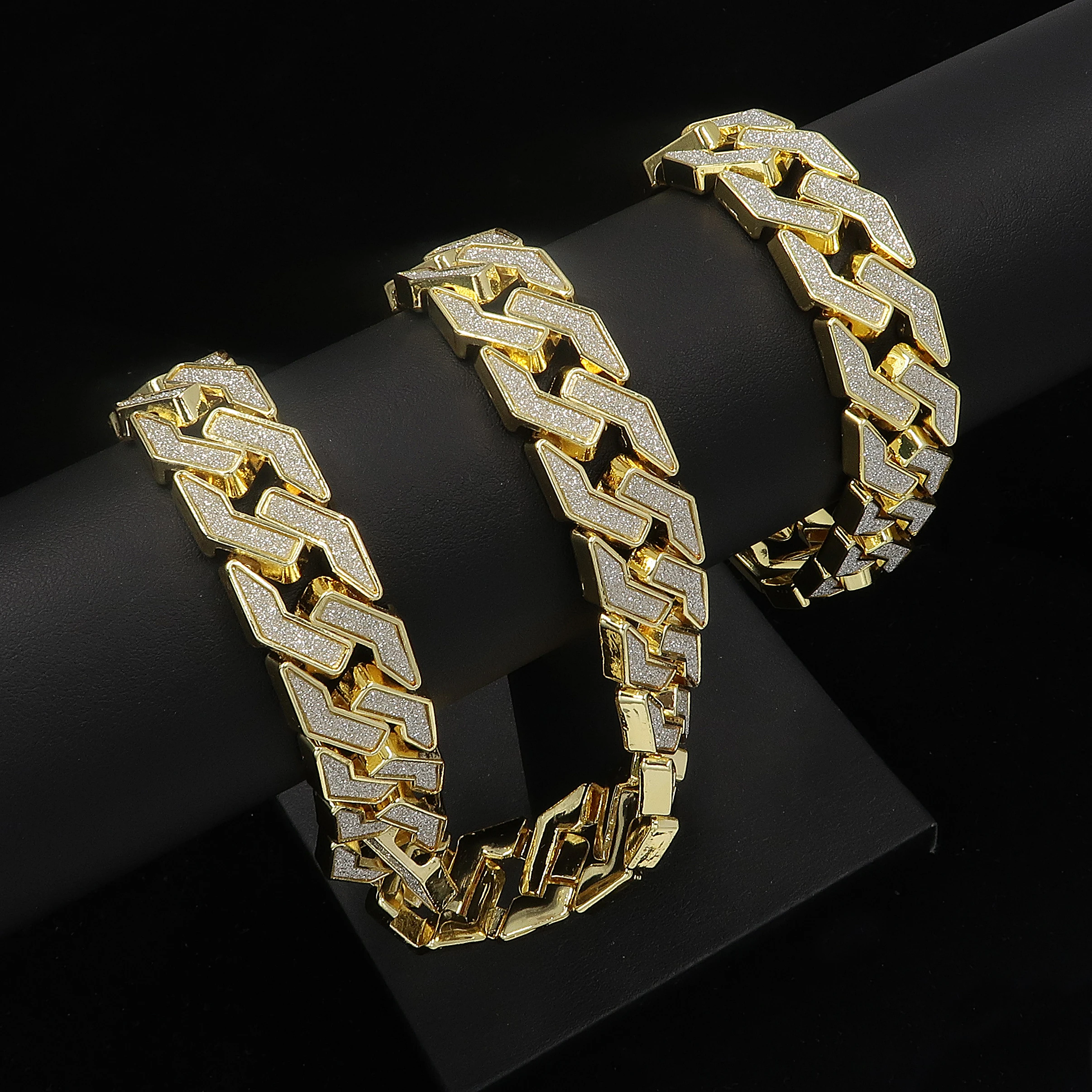 

Men 18MM Glitter Cuban Link Domineering Necklace Bracelet Bling Iced Out Gold Silver Men's Thick Chain Fashion Hip Hop Jewelry